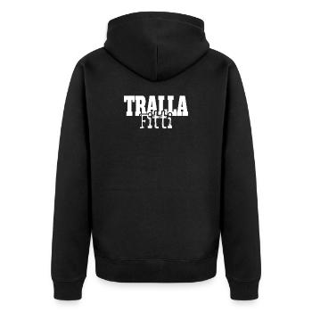 Trallafitti Typisch Ruhrpott Pott Tralla Fitti - Unisex Premium Bio Zip Hoodie - Schwarz - Hinten - Nico (187cm)