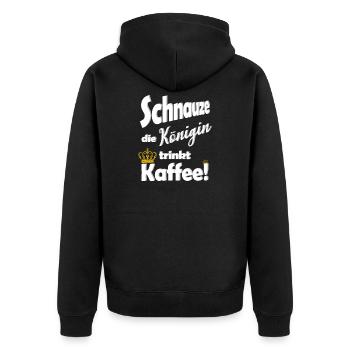 Schnauze die Koenigin trinkt Kaffee lustig Spruch - Unisex Premium Bio Zip Hoodie - Schwarz - Hinten - Nico (187cm)