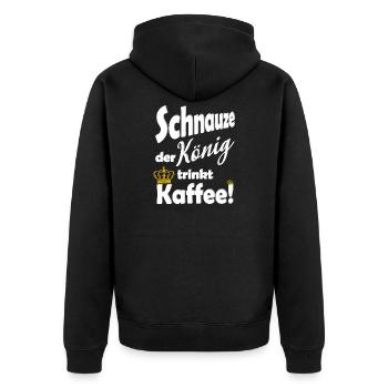 Schnauze der Koenig trinkt Kaffee lustig Spruch - Unisex Premium Bio Zip Hoodie - Schwarz - Hinten - Nico (187cm)