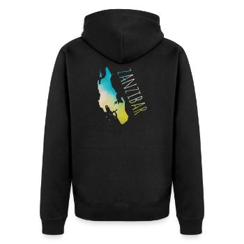 blockedTitle - Unisex Premium Bio Zip Hoodie - Schwarz - Hinten - Nico (187cm)