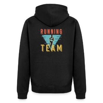Retro Running Team Sprint Club Grafik - Unisex Premium Bio Zip Hoodie - Schwarz - Hinten - Nico (187cm)