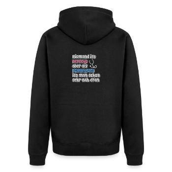 Niemand ist perfekt aber als Pflegekraft ist man.. - Unisex Premium Bio Zip Hoodie - Schwarz - Hinten - Nico (187cm)