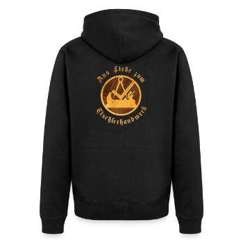 Tischler Zunftwappen aus Holz | Handwerk Liebe - Unisex Premium Bio Zip Hoodie - Schwarz - Hinten - Nico (187cm)