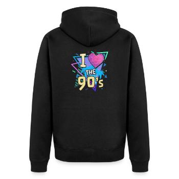 90iger Neunziger Jahrgang - Unisex Premium Bio Zip Hoodie - Schwarz - Hinten - Nico (187cm)