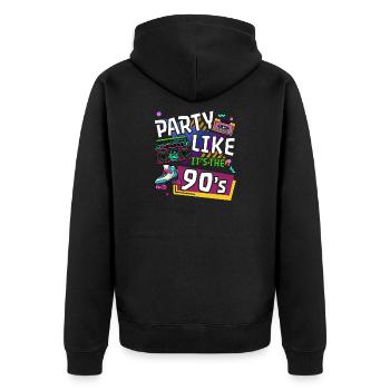 90iger Neunziger Jahrgang - Unisex Premium Bio Zip Hoodie - Schwarz - Hinten - Nico (187cm)