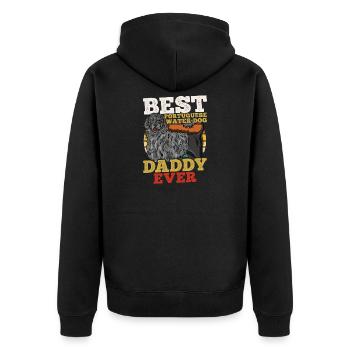 Portugiesischer Wasserhund Papa Vatertag Retro - Unisex Premium Bio Zip Hoodie - Schwarz - Hinten - Nico (187cm)