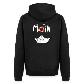 Moin Möwen Rettungsring Papierboot Schiff - Unisex Premium Bio Zip Hoodie - Schwarz - Hinten - Nico (187cm)