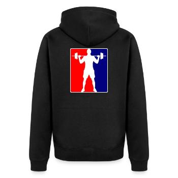 Bodybuilder Fitness-Logo - Unisex Premium Bio Zip Hoodie - Schwarz - Hinten - Nico (187cm)