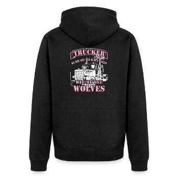 Proud truck driver Trucker Babe Brummi truck - Unisex Premium Organic Zip Hoodie - black - Back - Nico (187cm)