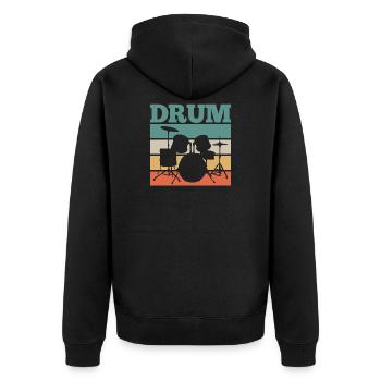 Schlagzeuger Schlagzeug Retro - Unisex Premium Bio Zip Hoodie - Schwarz - Hinten - Nico (187cm)