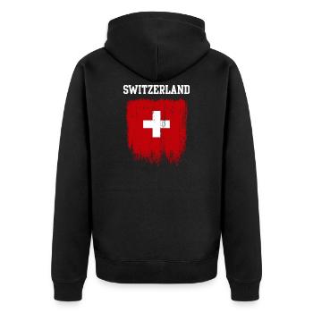 Grunge Switzerland Flag Cross - Unisex Premium Organic Zip Hoodie - black - Back - Nico (187cm)