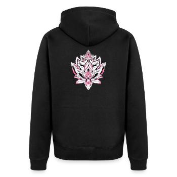 Lotus Mandala Rosa Farbe - Unisex Premium Bio Zip Hoodie - Schwarz - Hinten - Nico (187cm)