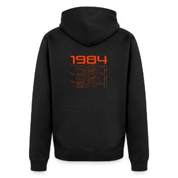 1984 Jahrgang - Unisex Premium Bio Zip Hoodie - Schwarz - Hinten - Nico (187cm)