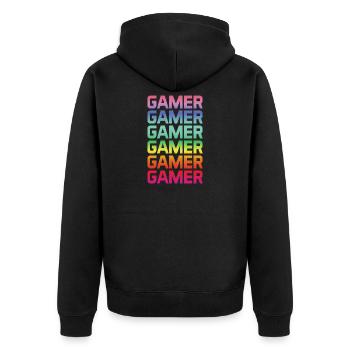 Gamer Rainbow Multiple - Unisex Premium Organic Zip Hoodie - black - Back - Nico (187cm)