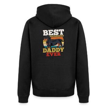 Dackel Hundevater Retro - Unisex Premium Bio Zip Hoodie - Schwarz - Hinten - Nico (187cm)