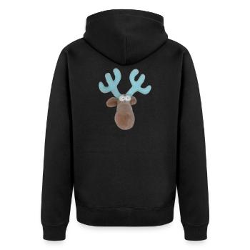 funny moose, moose head, moose head, antler turquoise - Unisex Premium Organic Zip Hoodie - black - Back - Nico (187cm)