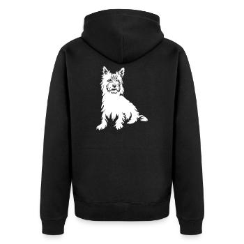 Cairn Terrier "Black Edition" - Unisex Premium Bio Zip Hoodie - Schwarz - Hinten - Nico (187cm)