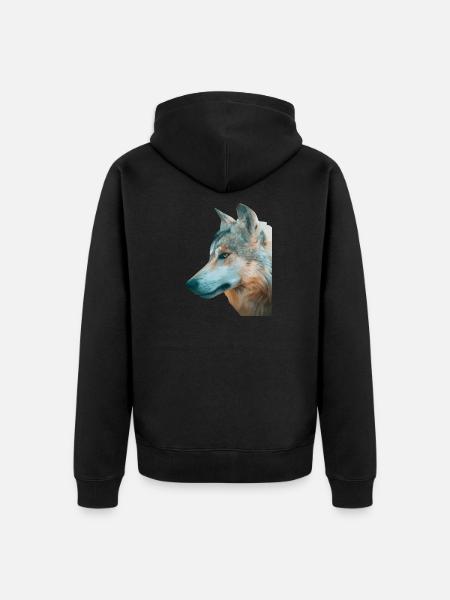 Wolf's Head Watercolor Print - Unisex Premium Organic Zip Hoodie - black