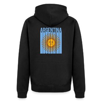 flag of Argentina t-shirt design sol de mayo - Unisex Premium Organic Zip Hoodie - black - Back - Nico (187cm)