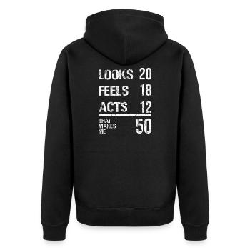 Fettgedrucktes Ziffernzitat-Tee - Unisex Premium Bio Zip Hoodie - Schwarz - Hinten - Nico (187cm)