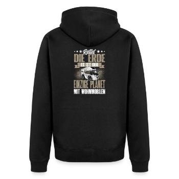 Campen Camping Wohnmobil Lustig - Unisex Premium Bio Zip Hoodie - Schwarz - Hinten - Nico (187cm)