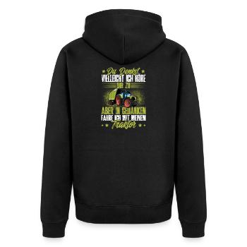 Traktor Lustiger Spruch - Unisex Premium Bio Zip Hoodie - Schwarz - Hinten - Nico (187cm)