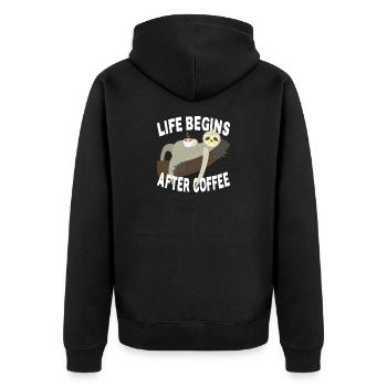 Life Begins After Coffee Faultier Müde Büro Kaffee - Unisex Premium Bio Zip Hoodie - Schwarz - Hinten - Nico (187cm)