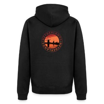 Netherlands Windmills Evening Stamp - Unisex Premium Organic Zip Hoodie - black - Back - Nico (187cm)