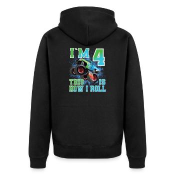 4 Jahre Monstertruck - Unisex Premium Bio Zip Hoodie - Schwarz - Hinten - Nico (187cm)