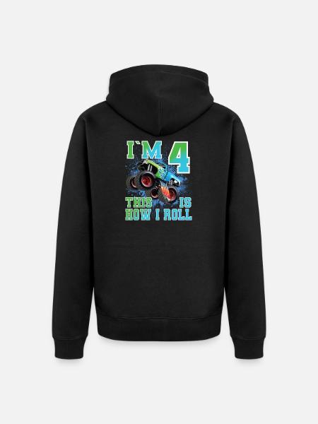 4 Years Monster Truck - Unisex Premium Organic Zip Hoodie - black