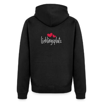 Lieblingsplatz Kissen mit Herz - Unisex Premium Bio Zip Hoodie - Schwarz - Hinten - Nico (187cm)