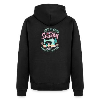 Nähen - Unisex Premium Bio Zip Hoodie - Schwarz - Hinten - Nico (187cm)