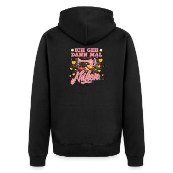 Nähen - Unisex Premium Bio Zip Hoodie - Schwarz - Hinten - Nico (187cm)