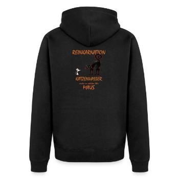 Katze - Katzenhasser werden im nächsten Leben Maus - Unisex Premium Bio Zip Hoodie - Schwarz - Hinten - Nico (187cm)