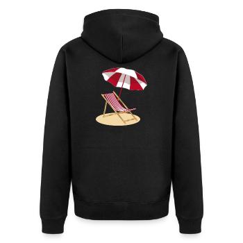 Liegestuhl am Strand und Sonnenschirm - Unisex Premium Bio Zip Hoodie - Schwarz - Hinten - Nico (187cm)