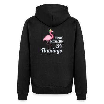 flamingo - Unisex Premium Organic Zip Hoodie - black - Back - Nico (187cm)