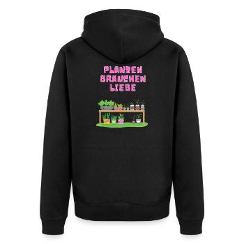 Pflanzen brauchen Liebe - Unisex Premium Bio Zip Hoodie - Schwarz - Hinten - Nico (187cm)