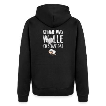 Komme was Wolle ich Schaf das - Unisex Premium Bio Zip Hoodie - Schwarz - Hinten - Nico (187cm)