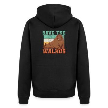 Walrus Conservation Vintage - Unisex Premium Organic Zip Hoodie - black - Back - Nico (187cm)