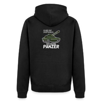 Panzer Militär Geschenk - Unisex Premium Bio Zip Hoodie - Schwarz - Hinten - Nico (187cm)