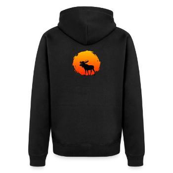 Elch Sonnenuntergang Wildnis Natur Tier Wald - Unisex Premium Bio Zip Hoodie - Schwarz - Hinten - Nico (187cm)