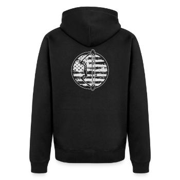 Bogenschießen Bogenschütze amerikanische Flagge - Unisex Premium Bio Zip Hoodie - Schwarz - Hinten - Nico (187cm)