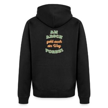 Am Arsch geht auch ein Weg vorbei Retro - Unisex Premium Bio Zip Hoodie - Schwarz - Hinten - Nico (187cm)