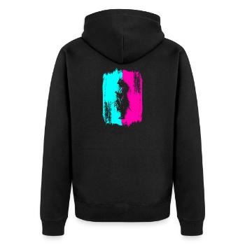 Samurai Krieger Japan Türkis Pink Kunst Manga - Unisex Premium Bio Zip Hoodie - Schwarz - Hinten - Nico (187cm)