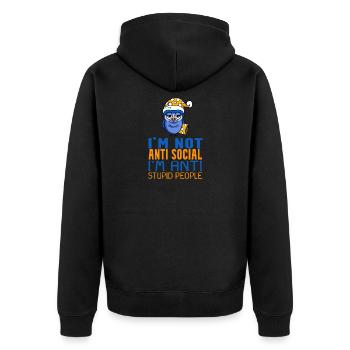 Owl Lazy - Unisex Premium Organic Zip Hoodie - black - Back - Nico (187cm)