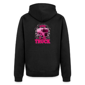 Lkw Fahrerin - Unisex Premium Bio Zip Hoodie - Schwarz - Hinten - Nico (187cm)