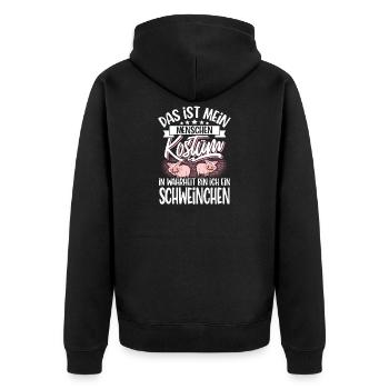 Schwein Kostüm - Unisex Premium Bio Zip Hoodie - Schwarz - Hinten - Nico (187cm)