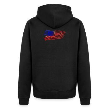 USA Fahne Flage mit Pferd - Unisex Premium Bio Zip Hoodie - Schwarz - Hinten - Nico (187cm)