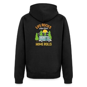 Wohnmobil Camping Camper - Unisex Premium Bio Zip Hoodie - Schwarz - Hinten - Nico (187cm)
