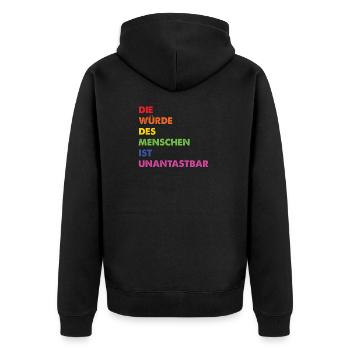 Menschenrechte Regenbogen Grundgesetz - Unisex Premium Bio Zip Hoodie - Schwarz - Hinten - Nico (187cm)